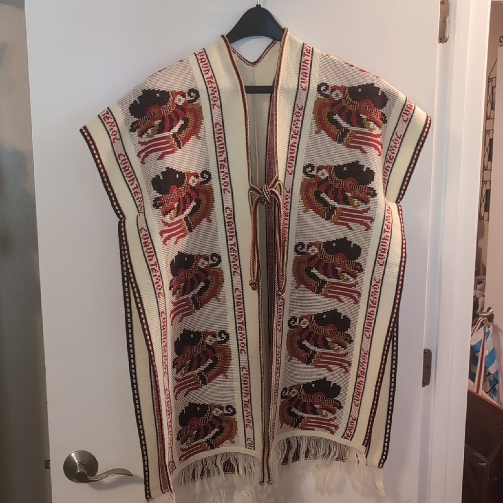 Cuauhtemoc Tribe Vintage Woven Poncho/Vest with Fringe, Authentic